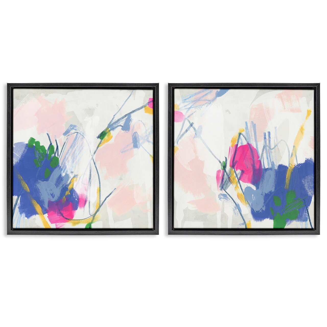 Stupell Industries Pink Blue Pop Abstract 2 pc Framed Floater Canvas Wall Art Set Design by June Erica Vess
